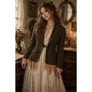 Vintage 316 XS Wool‎ Jacket Blazer Crochet Lace Trim Boho Victorian Academia